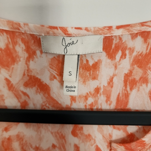 Joie Womens Top Small Orange 100% Silk Abstract Print Blouse - Picture 3 of 6
